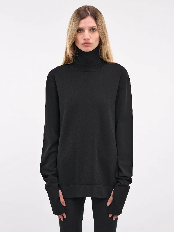 Turtleneck Sweater (J21GP0159-J18331-BLACK) Chenille Blend Fleece Blend Nylon Blend