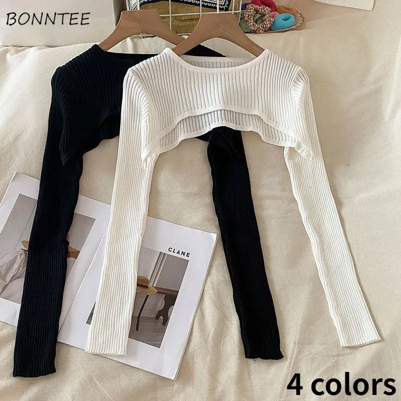 T-shirts Women Long-sleeve Sunscreen Spring Summer O-neck Designed Chic Popular Ins Hotsweet Slim Sexy Crop Tops Stylish Leisure Notch Collar Peter Pan Collar Cowl Neck