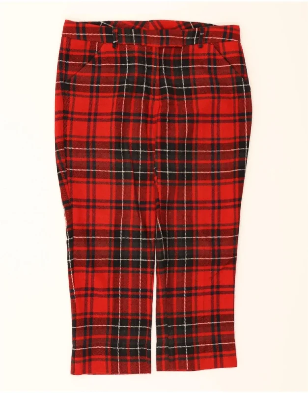 BENETTON Womens Straight Cropped Trousers IT 46 Large W34 L25 Red Check Trousers Striped Patterned