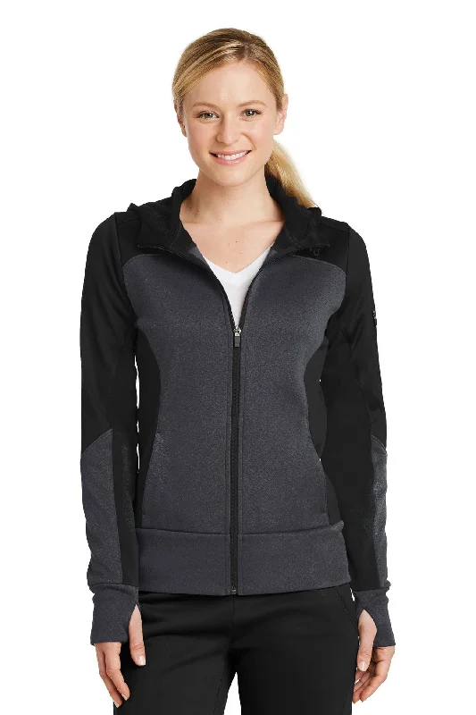 Sport-Tek Ladies Tech Fleece Colorblock Full-Zip Hooded Jacket Front Pockets Side Pockets Patch Pockets