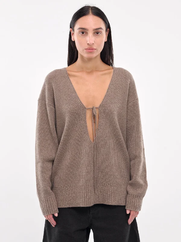 Cashmere V-Neck Sweater (24031014-TAUPE) Rayon Fabric Velvet Fabric Corduroy Fabric