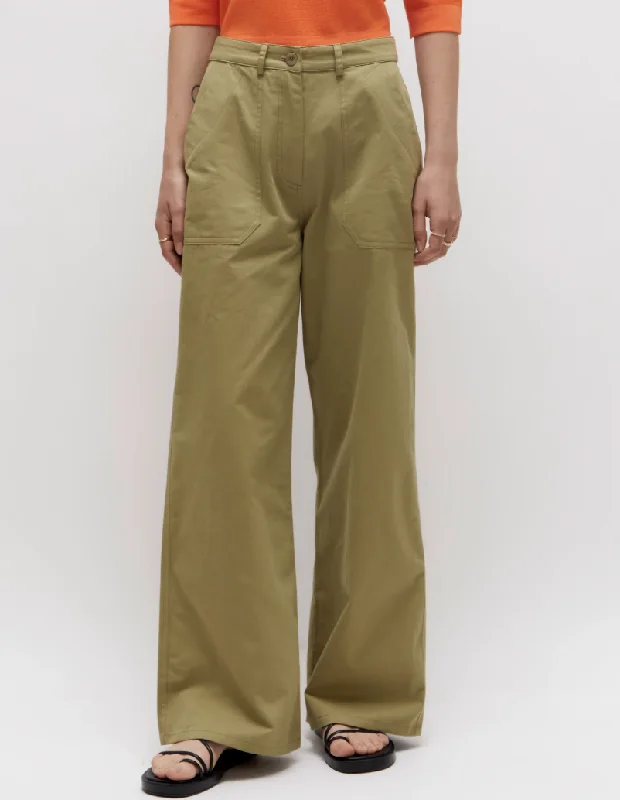 Wide Leg Trouser - Olive Green Trousers Chinos Classic