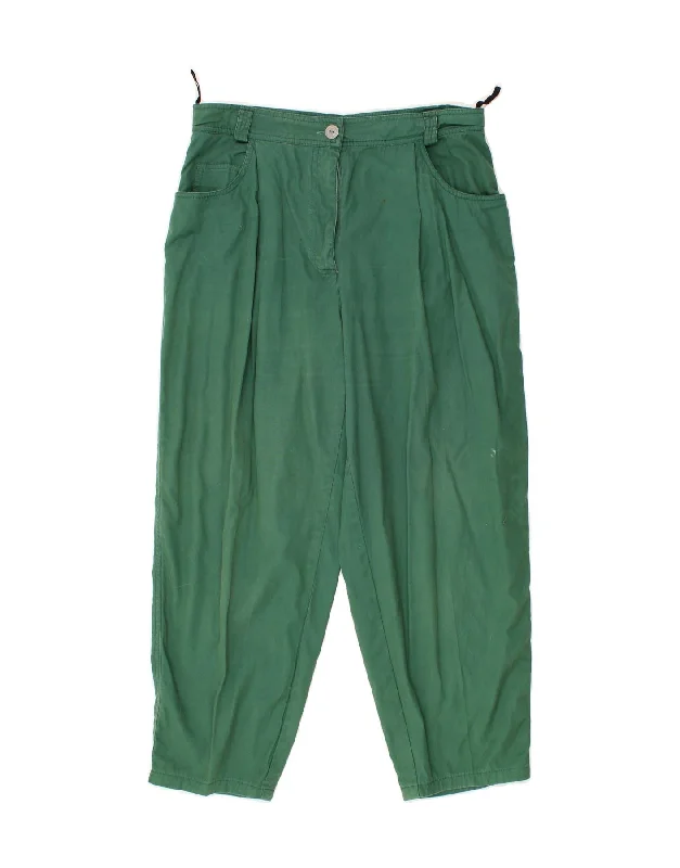 VINTAGE Womens Loose Fit Pegged Cropped Trousers EU 42 Large W30 L24 Green Trousers luxurious premium