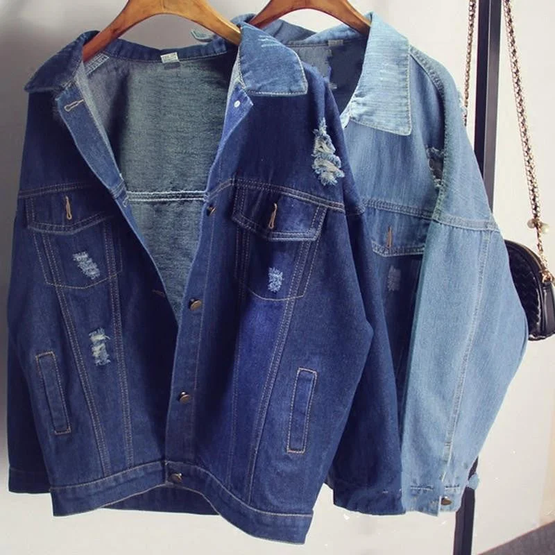 Women Jacket Coats Hole Denim Jackets Loose Bat Sleeve Satin Jacket Silk Jacket Chiffon Jacket