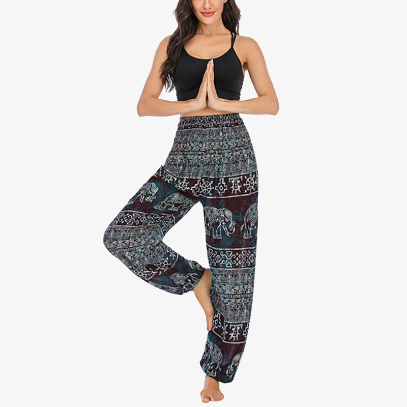 Buddha Stones Elephant Pattern Loose Casual Harem Trousers High Waist Women's Yoga Pants Trousers cozy soft