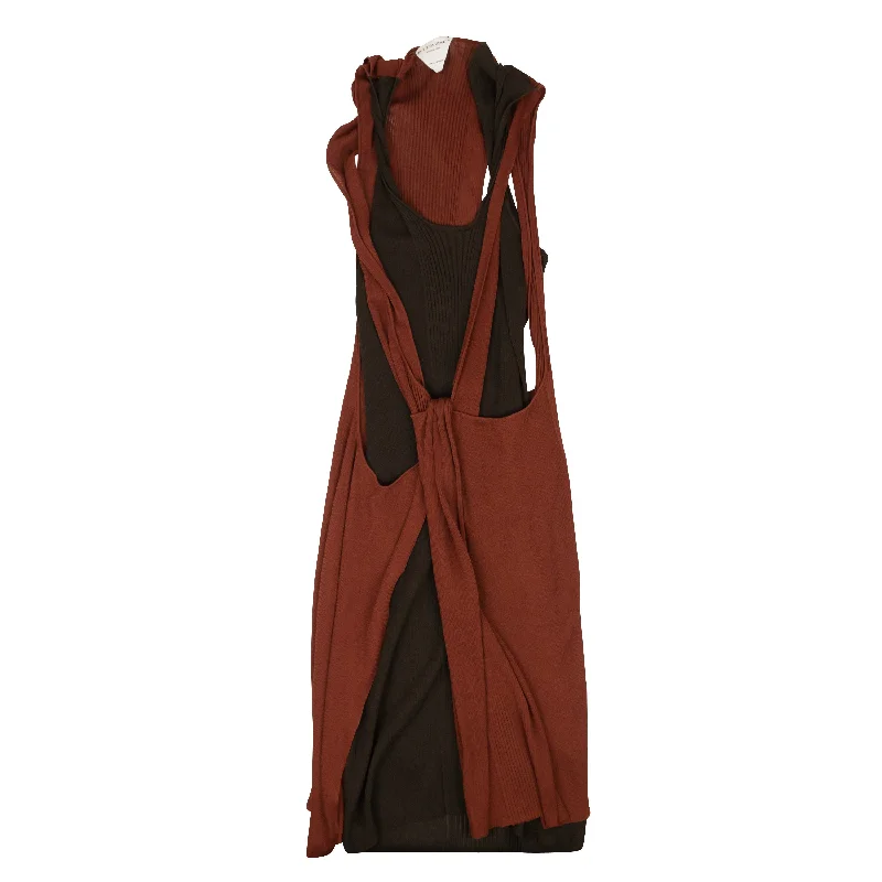 BOTTEGA VENETA Rust & Brown Deconstructed Sweater Dress Stylish Fashionable Trendy