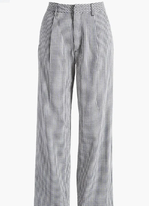 Victory Trouser Pant - Washed Navy Gingham Trousers Fleece Cozy