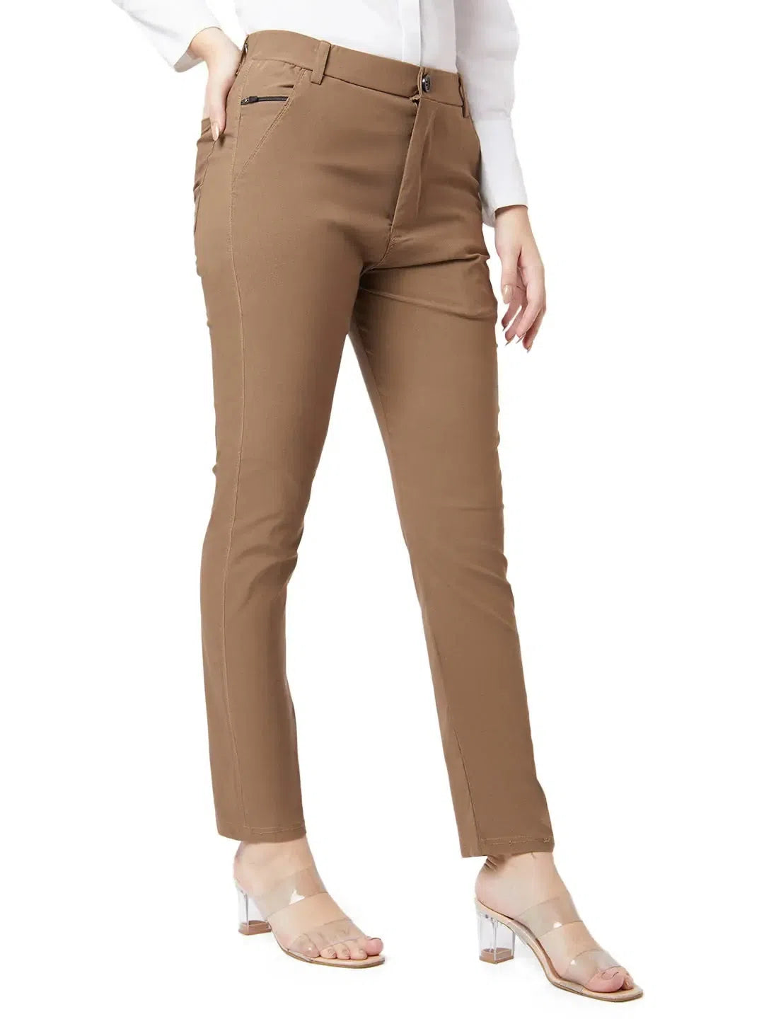 Smarty Pants Women's Cotton Lycra Ankle Length Brown Color Formal Trouser Trousers Denim Blue