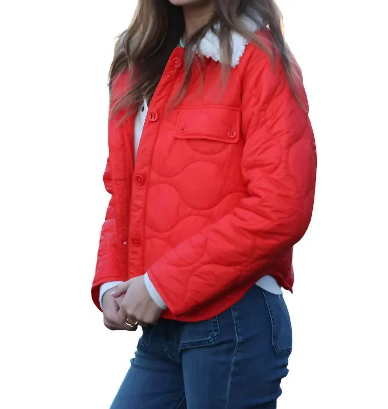 Peyton Quilted Jacket In Red Cardigan Sweater Pullover