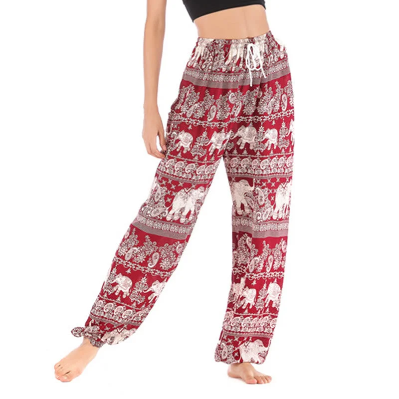 Buddha Stones Boho Loose Elephant Pattern Harem Trousers Women's Yoga Pants Trousers Custom Made