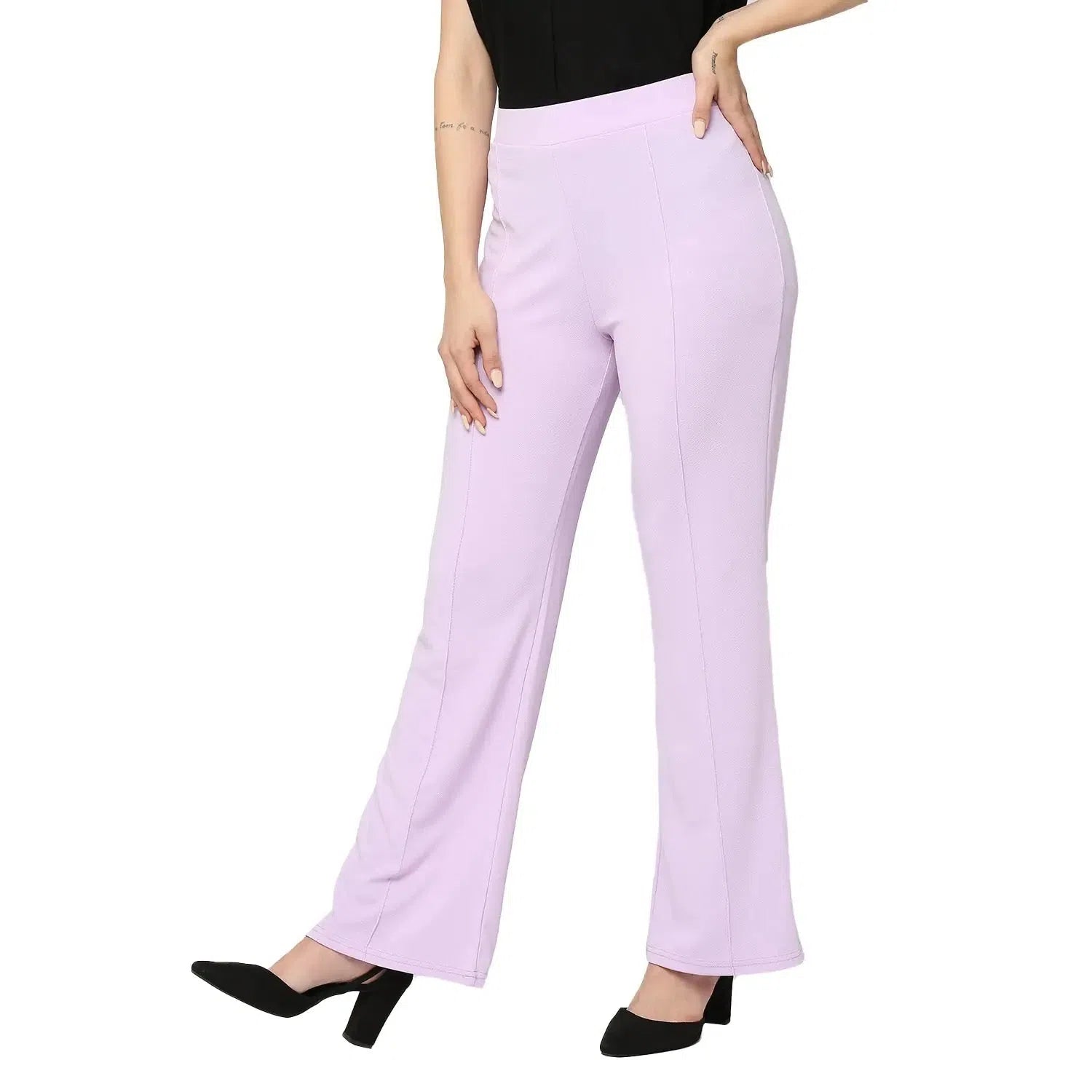 Smarty Pants Women's Ployester Lycra Bell Bottom Lilac Formal Trouser Trousers fashionable chic