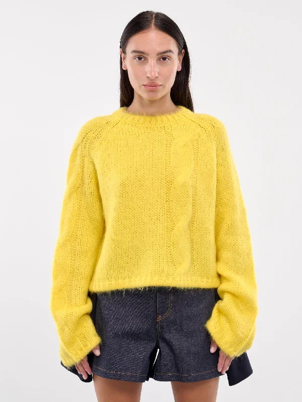 Cable Knit Sweater (KW1230-YN0314-BRIGHT-YELLOW) Real Fur Shearling Chenille