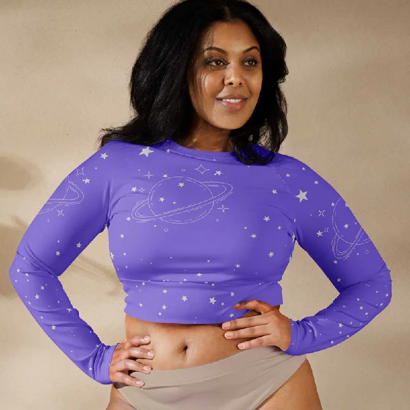 Orbit and stars long-sleeve crop top for ladies Iron Safe Non-Iron Wrinkle Free