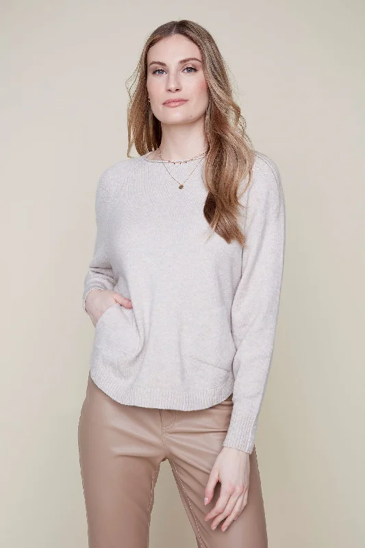 Renuar Knit Sweater w/ Back Buttons R6911-4301-HEAOYS Heather Oyster Cotton Fabric Linen Fabric Terry Fabric