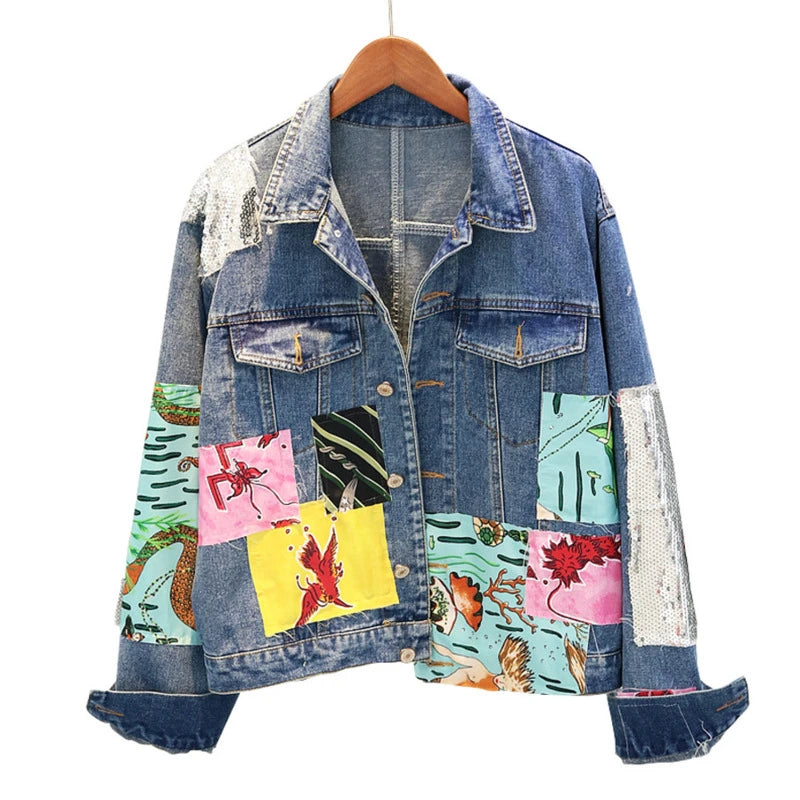 Denim Embroidery Jacket Front Pockets Side Pockets Patch Pockets