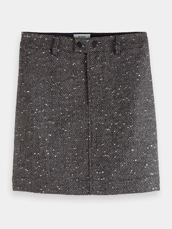 Herringbone sequin mini skirt satin skirt smooth