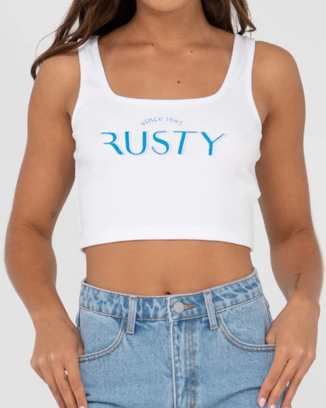 Rusty 1985 Baby Graphic Tank Top white tank top