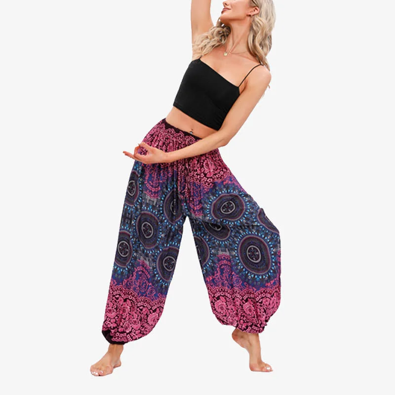 Buddha Stones Round Geometric Flower Floral Loose Harem Trousers Women's Yoga Pants Trousers Ceremony Elegant