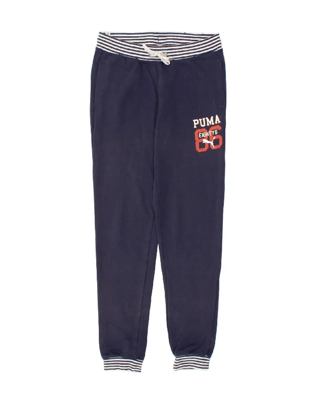 PUMA Womens Graphic Tracksuit Trousers Joggers UK 10 Small Navy Blue Trousers Vintage Classic