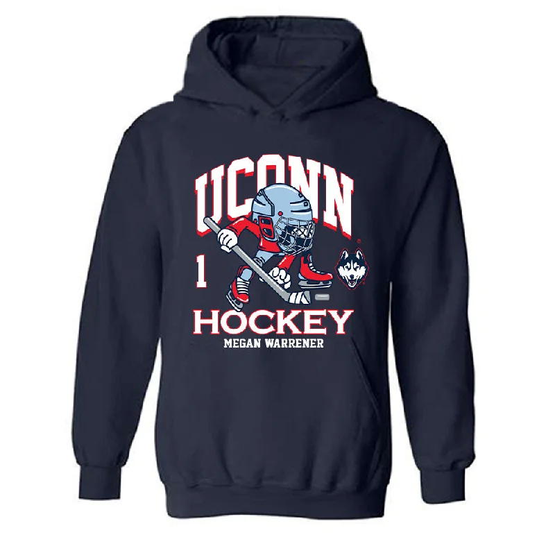 UConn - NCAA Women's Ice Hockey : Megan Warrener - Fashion Shersey Hooded Sweatshirt Hoodie with Turtle Neck Cozy Winter