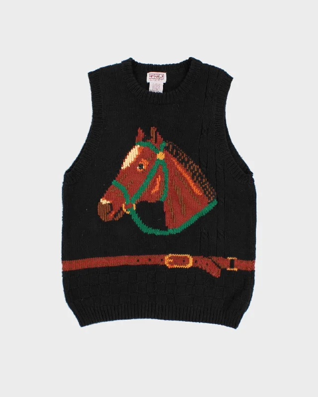 Vintage Horse Knit Sweater Vest - S Beaded Sweater Sequined Faux Fur