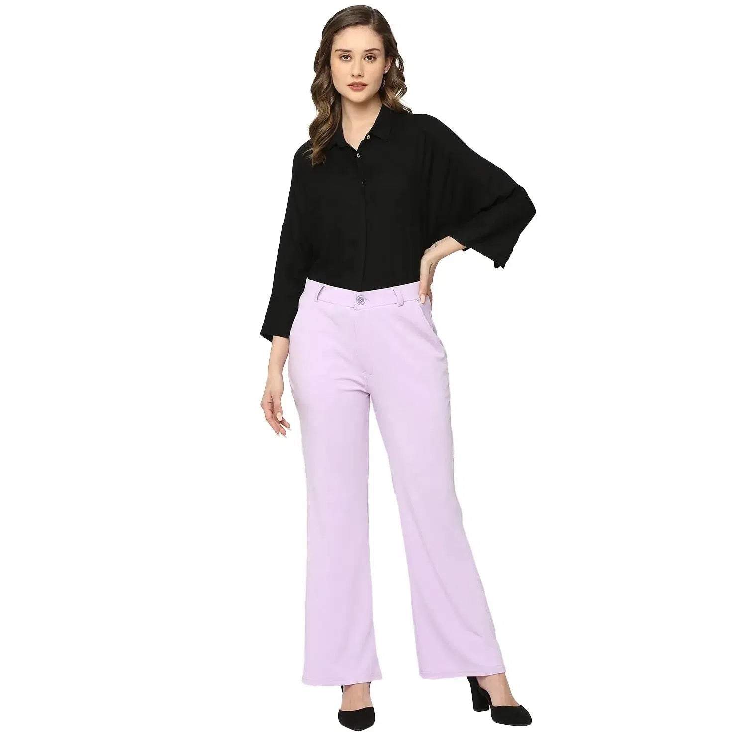 Smarty Pants Women's Cotton Lycra Bell Bottom Lilac Color Formal Trouser Trousers practical durable