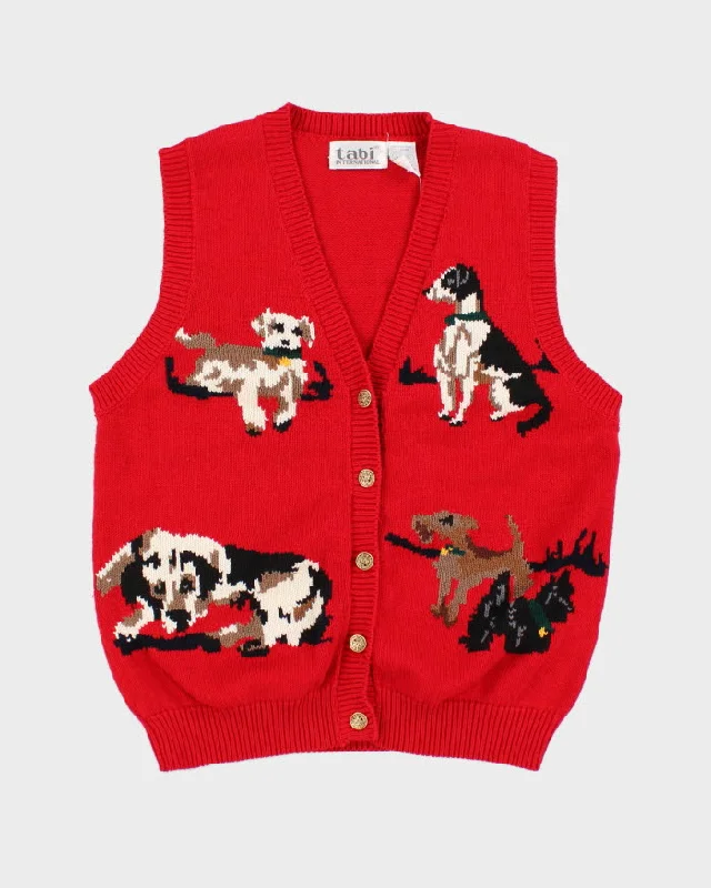 Vintage Tabi International Red Dog Knitted Button Up Sweater Vest - S Layered Multi-layer Single Layer