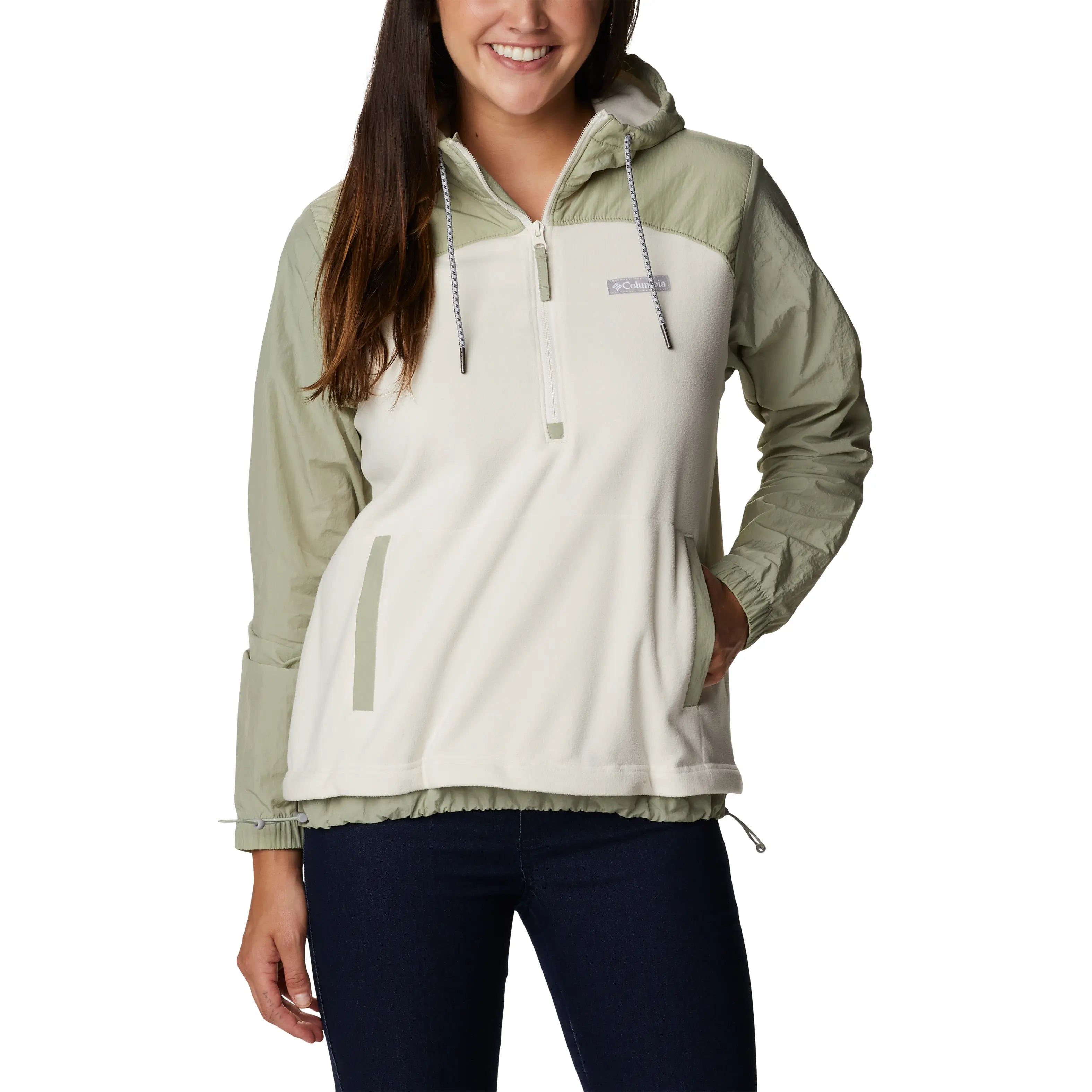 Ali Peak Overlay Fleece Jacket in Chalk & Safari Nylon Jacket Polyester Jacket Spandex Jacket