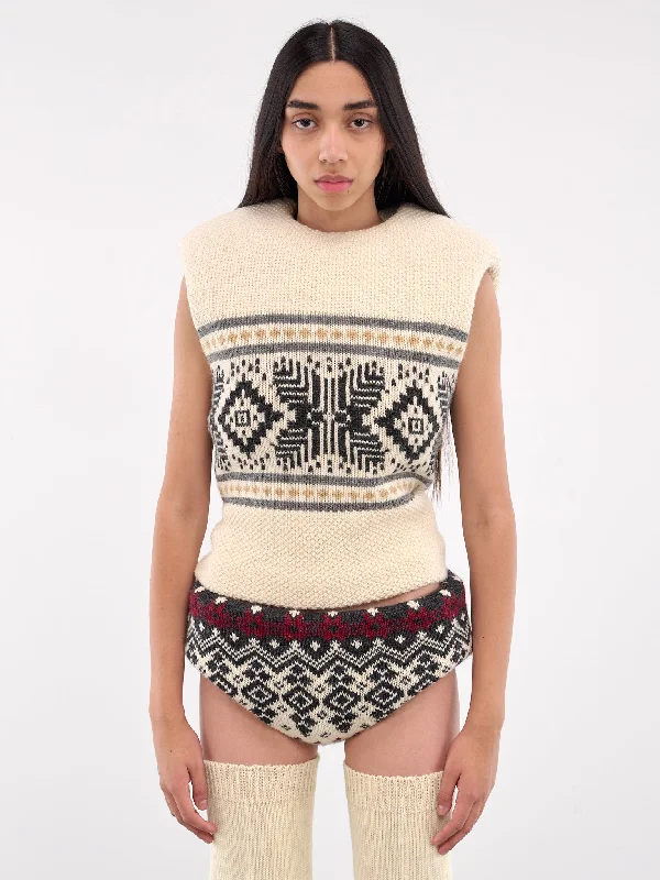 Knitted Foam Nordic Sweater (TO04073-3023-BLACK-GREY) Embroidered Appliqued Beaded