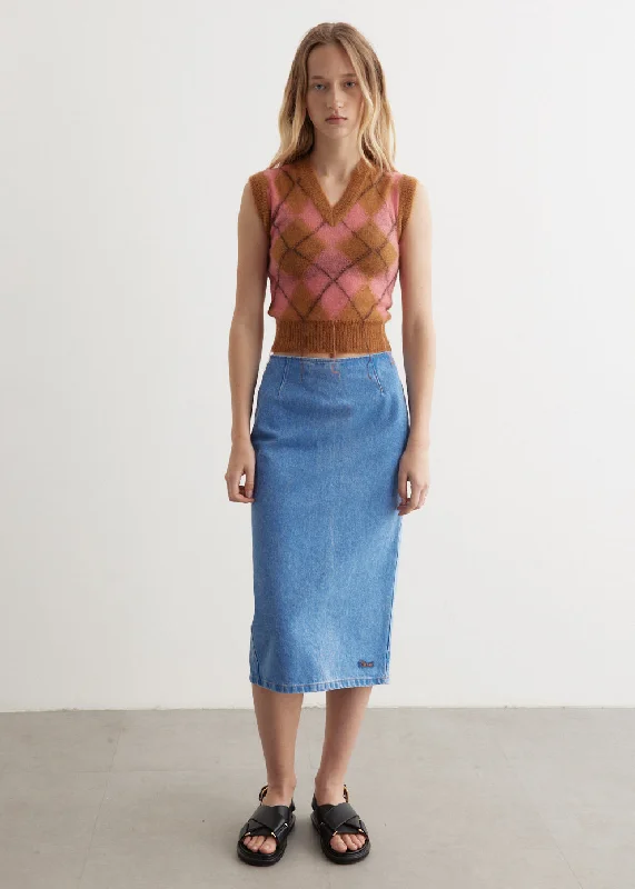 Bleached Coated Denim Skirt button skirt front