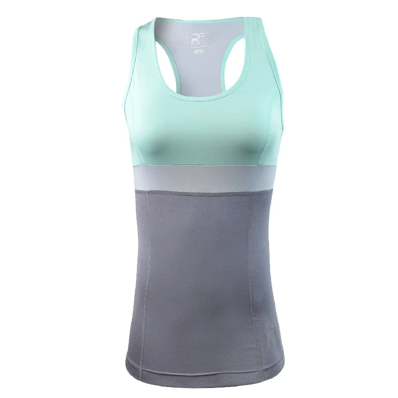 RunFlyte Women's Chakra II Tank Top - Fitted - Moisture Wicking - Light Mint/Grey/Charcoal peekaboo tank top