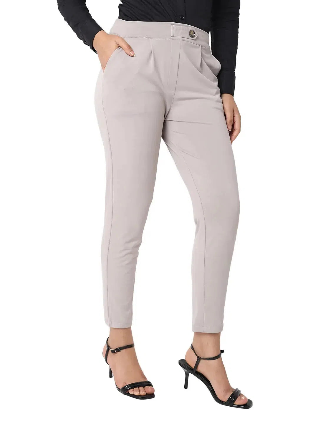 Smarty Pants Women's Cotton Lycra High Raise Waist Ankle Length Grey Formal Trouser Trousers sophisticated sleek