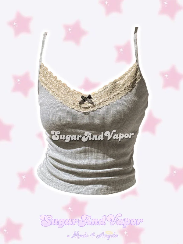 Monroe Girly Grey Lace Crop Top Graphic Embroidered Appliqued