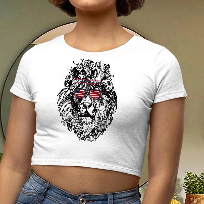 Lion print crop top for women's fashion Striped Floral Plaid