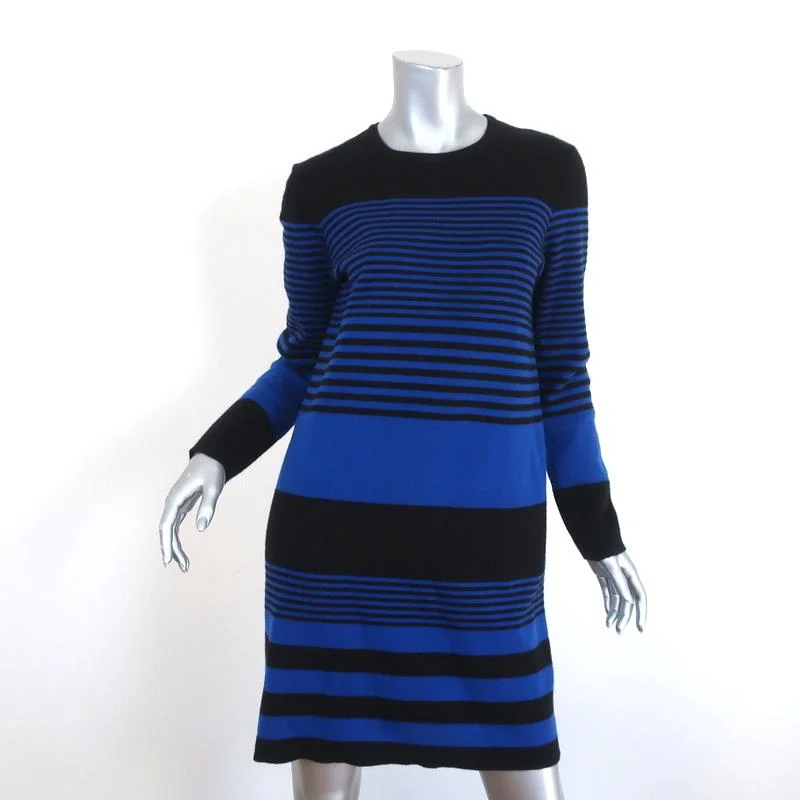 Michael Kors Striped Cashmere Sweater Dress Blue/Black Size Medium Long Sleeve Elasticated Padded Insulated