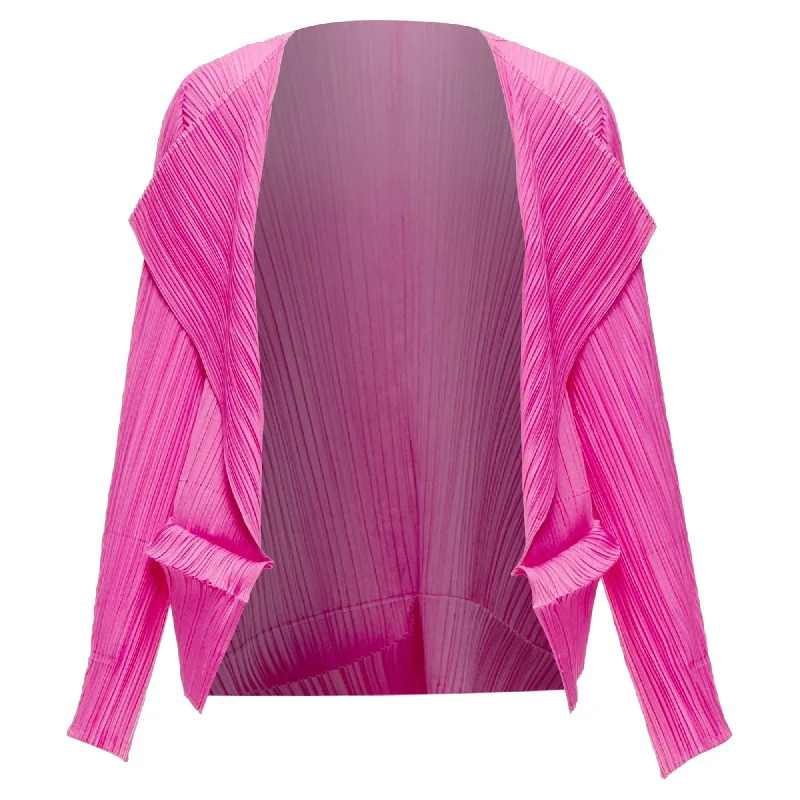 Issey Miyake Pleats Please Pleated 3D Cut Hem Cardigan Jacket Satin Fabric Silk Fabric Chiffon Fabric