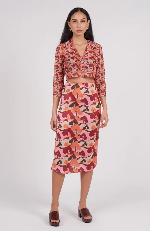 Another Girl - Tree Print Satin Skirt belted skirt waist