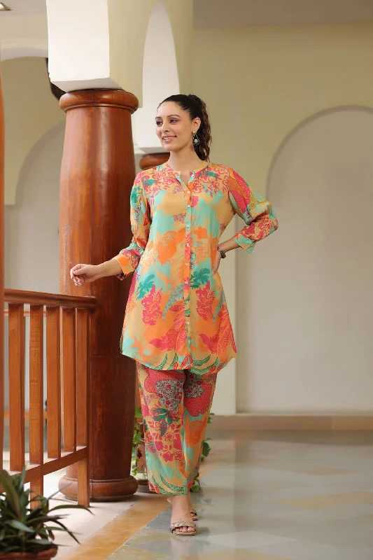 Women Multi Floral Printed Muslin Rayon Tunic With Trouser Trousers Trousers Formal