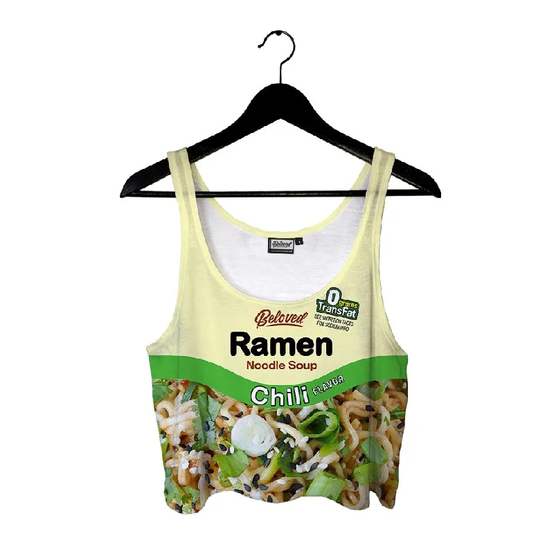 Green Chili Ramen Crop Top Mesh Blend Leather Blend Suede Blend