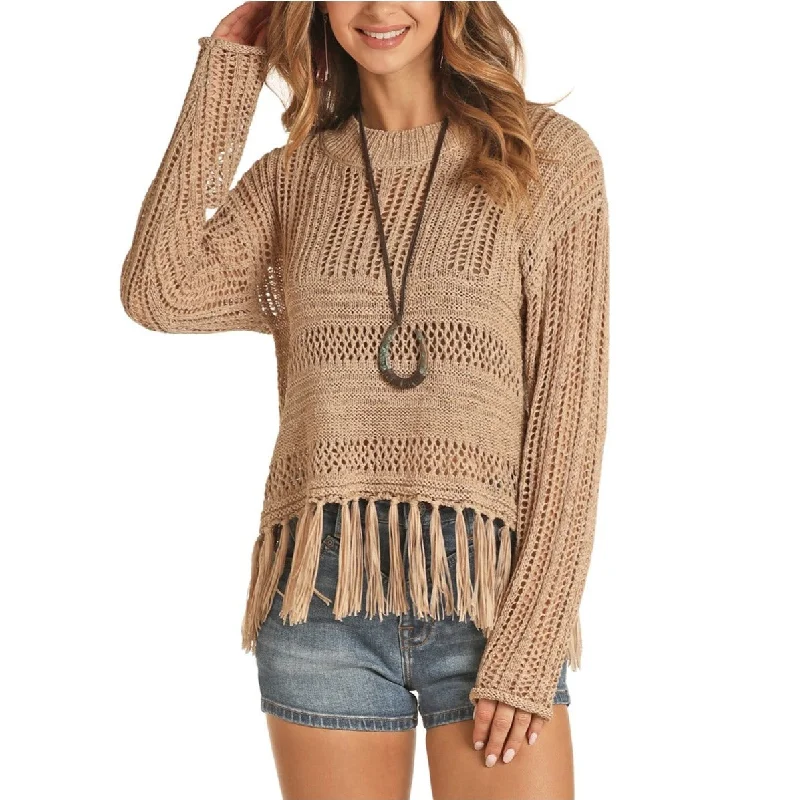 Panhandle Ladies Ladies Long Sleeve Tan Sweater 46-8393-27 Fitted Loose Oversized