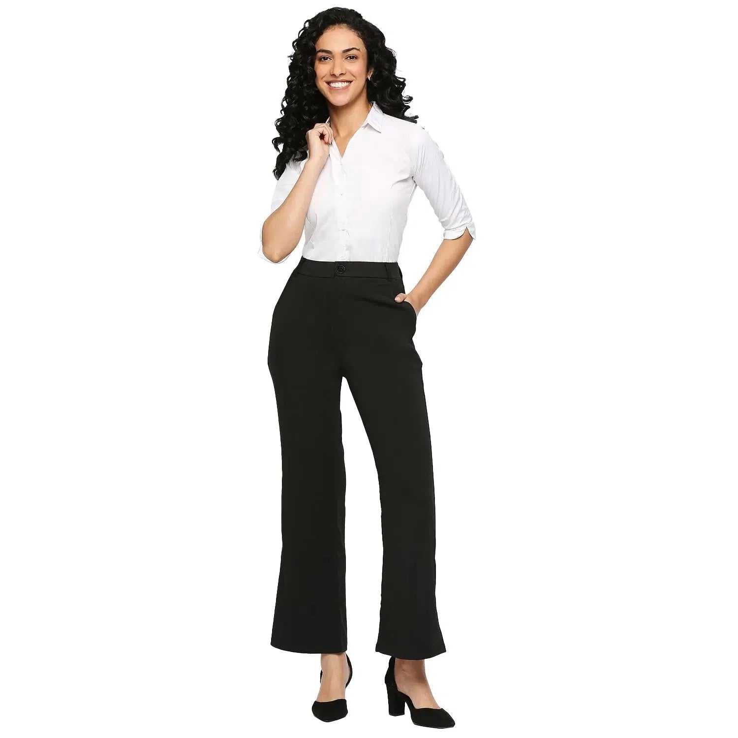 Smarty Pants Women's Cotton Lycra Bell Bottom Black Color Formal Trouser-SMPT-906A-S Trousers luxurious high-end