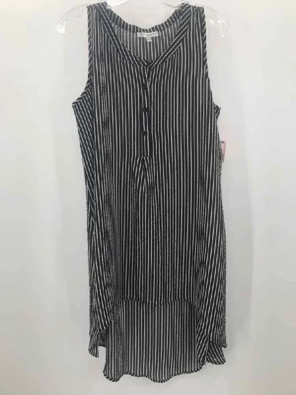 Pre-Owned Neiman Marcus Black Size Medium Stripe Tunic Tank Top silver tank top