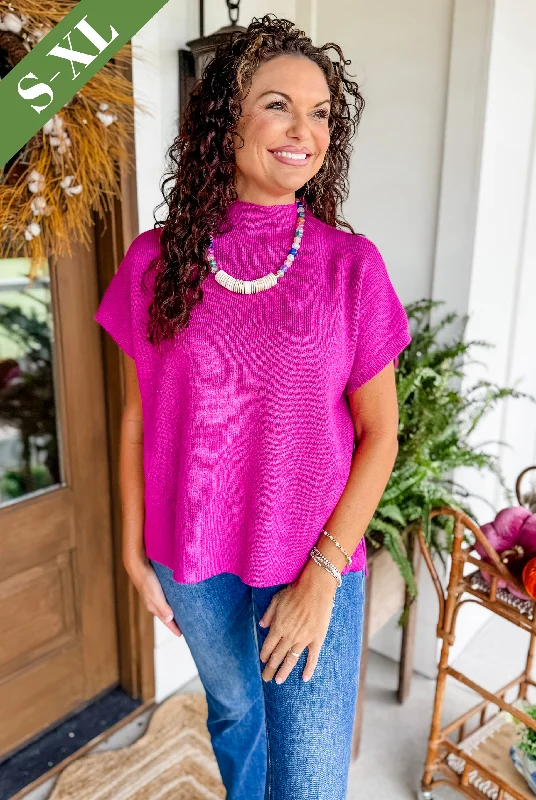 Just a Feeling Sweater Top in Magenta Casual Formal Business