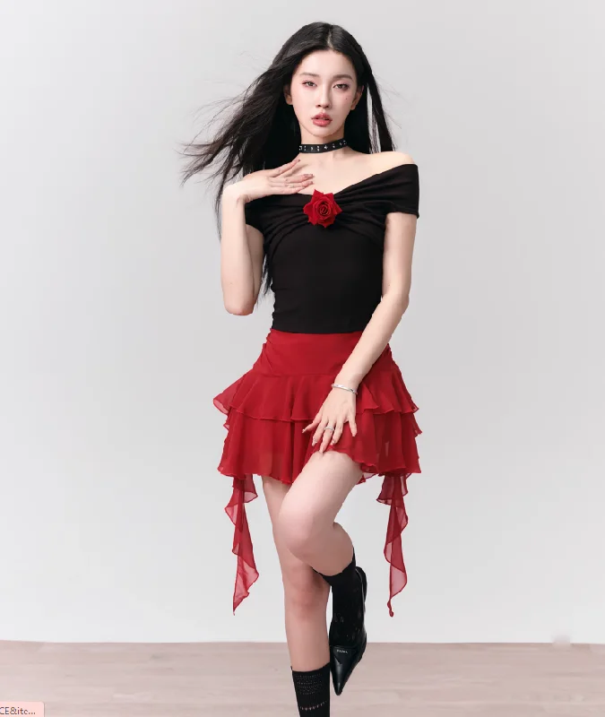 Knitted One-shoulder Top/Skirt FRA0152 lightweight skirt design