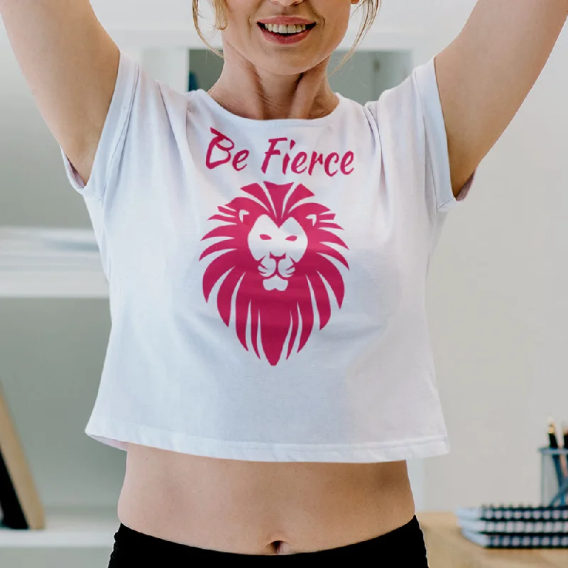 Be Fierce Lion Print Crop Top for ladies, lioness-love Print Jacquard Patchwork