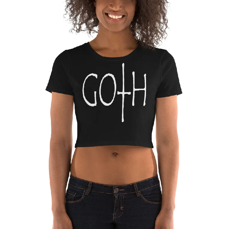 Goth Style Women’s Crop Top Tee Shirt Collared Crew Neck Turtle Neck