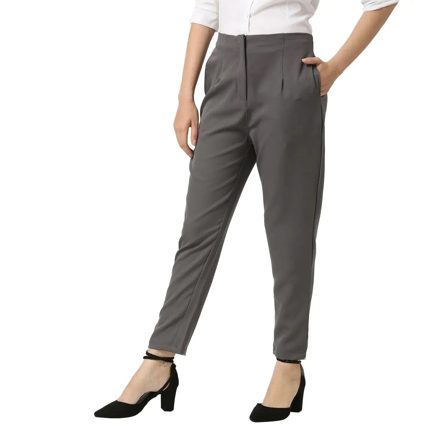 Smarty Pants Women's Cotton Lycra Ankle Length Grey Formal Trouser-SMPT-885B-S Trousers Harem Relaxed Fit