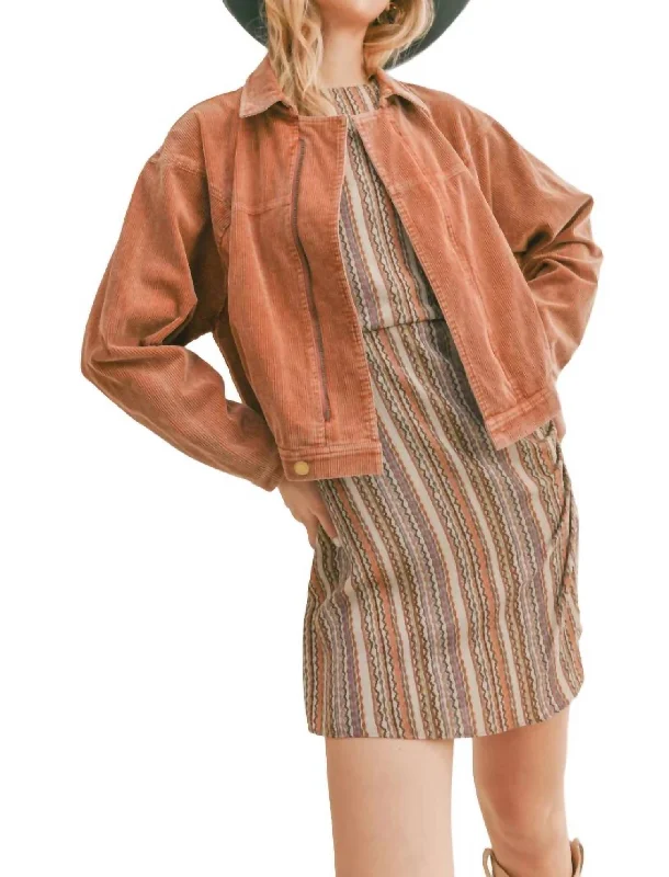 Kahlo Washed Cord Crop Jacket In Rust Chenille Fabric Brocade Fabric Lace Fabric