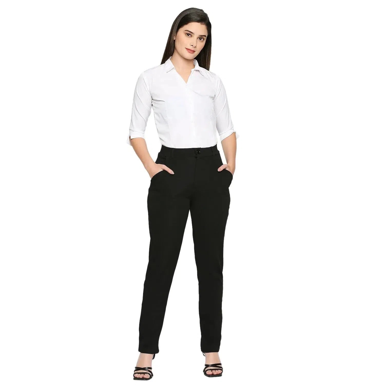 Smarty Pants Women's Cotton Lycra Straight Fit Black Formal Trouser-SMPT-903-S Cropped Trousers Casual Linen