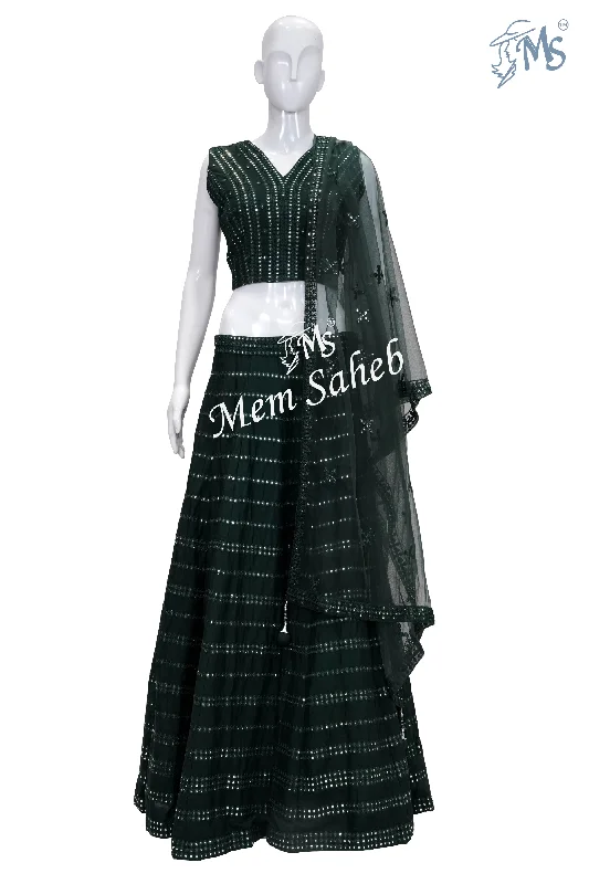 Crop Skirt Bottle Green Pure Georgette Mirror Work All Over silk skirt luxurious